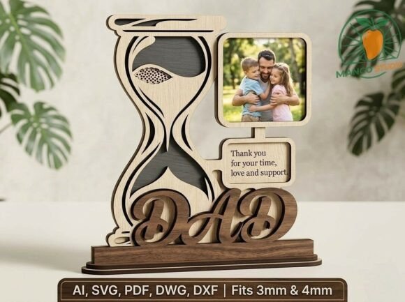 3D Dad Hourglass Photo Frame Laser SVG