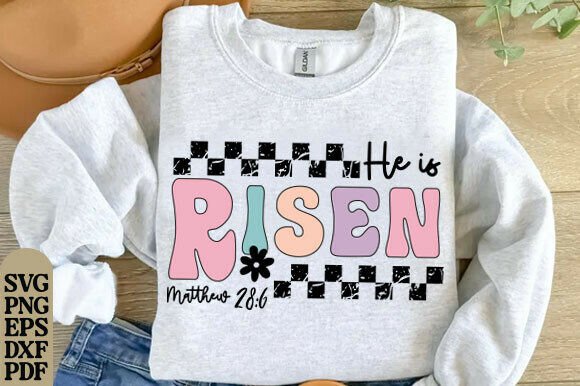 Retro He is Risen Easter PNG Checkered