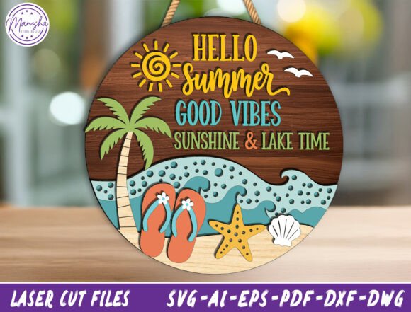 Summer Beach Door Sign Laser Cut File